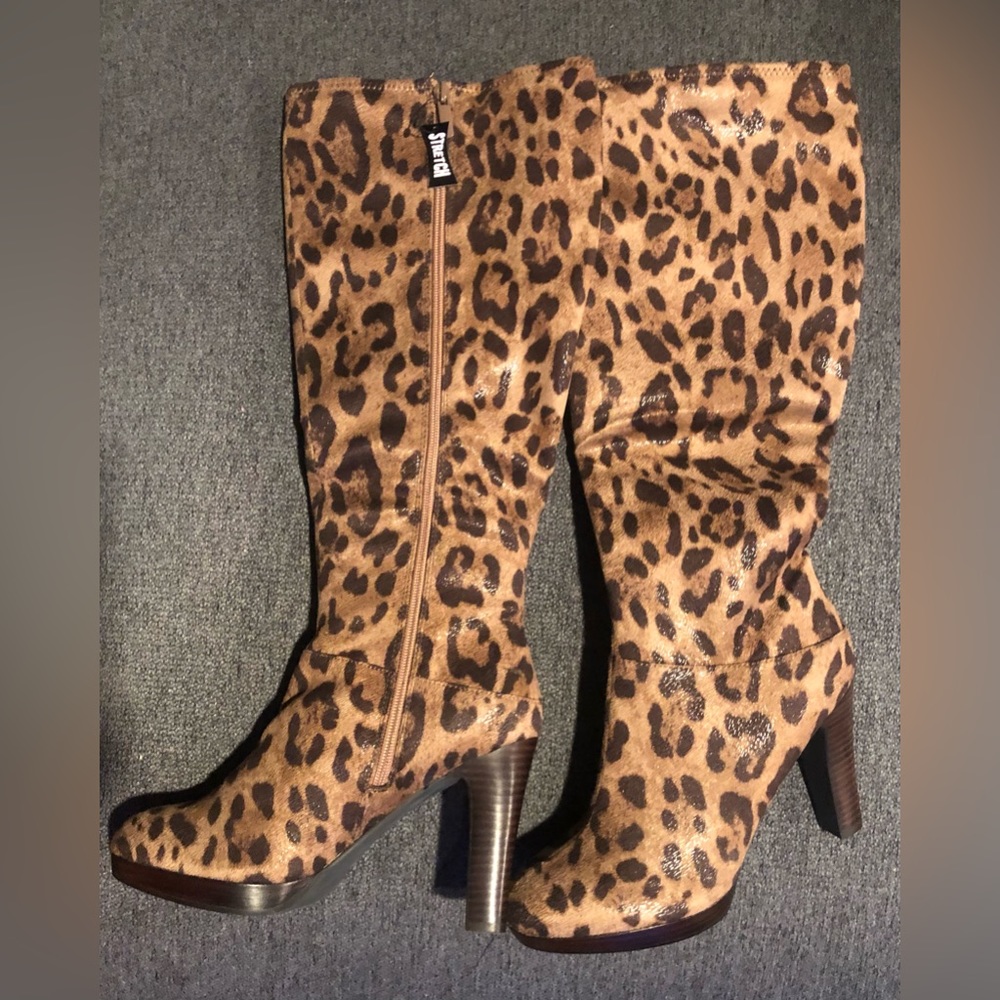 Tall Leopard Print Suede Boots - 8 1/2M